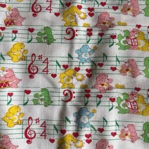 Vintage Care Bears Music Notes Cotton Blend Blanket & Pillow Case Craft Fabric